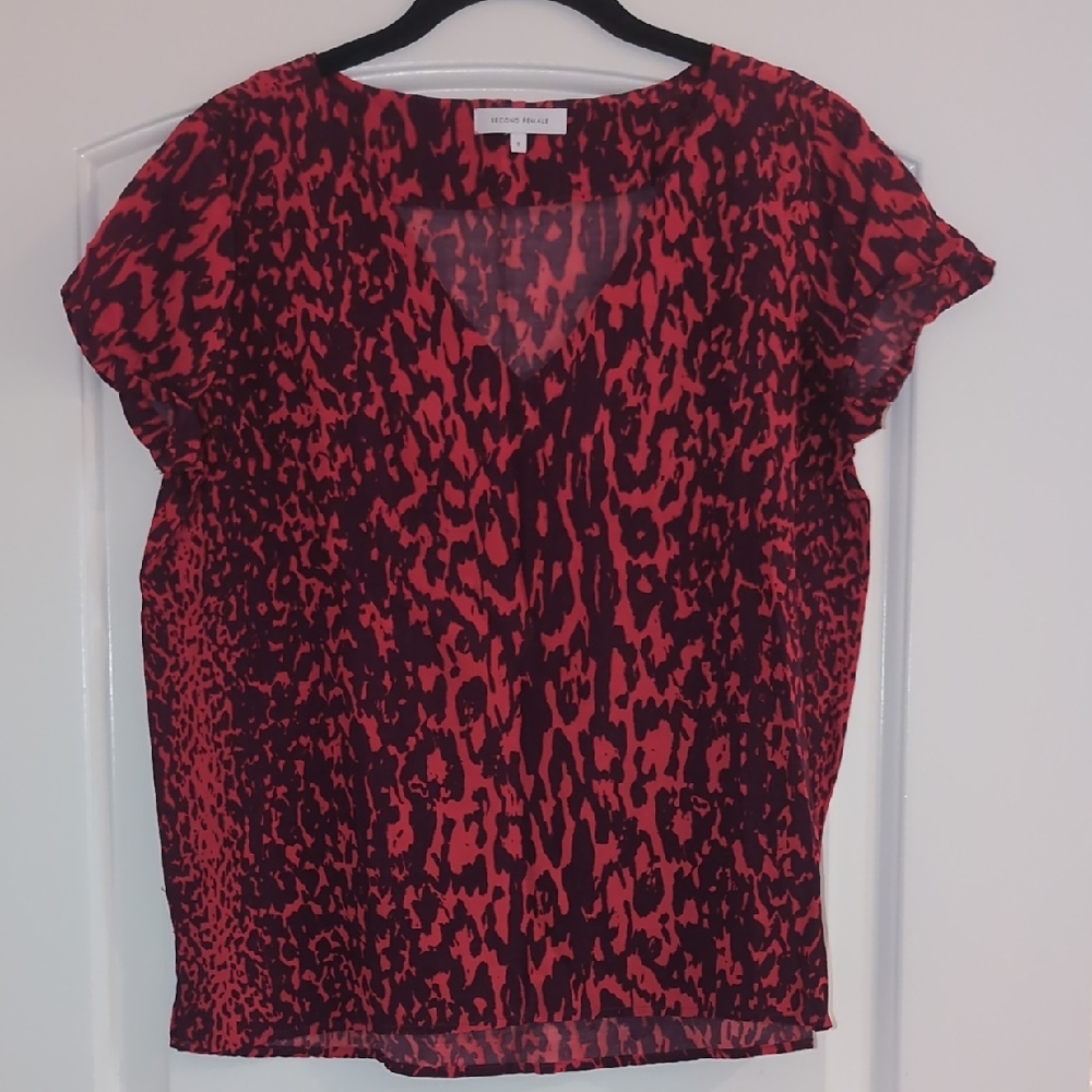 Copenhagen Designer Red and Black Relaxed Leopard Print Blouse